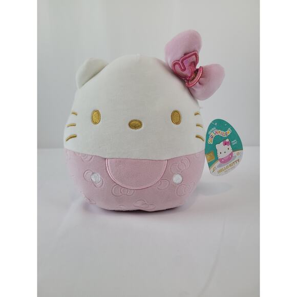 Squishmallows Original Sanrio 8-Inch 50th Anniversary Pink Embossed Hello Kitty - Picture 1 of 7